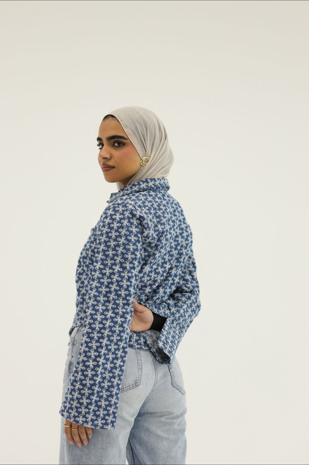 Embroidered denim blouse
