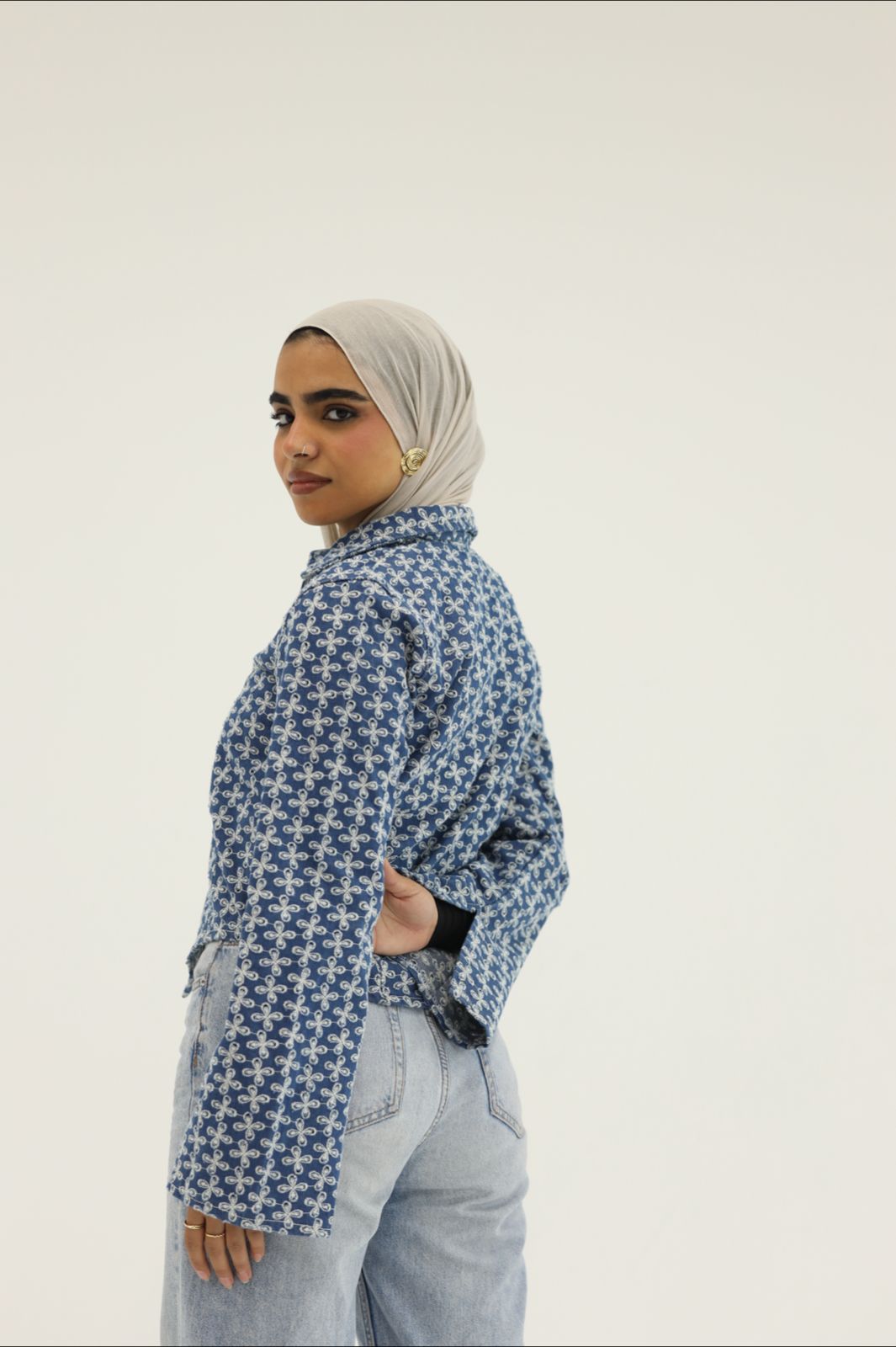 Embroidered denim blouse