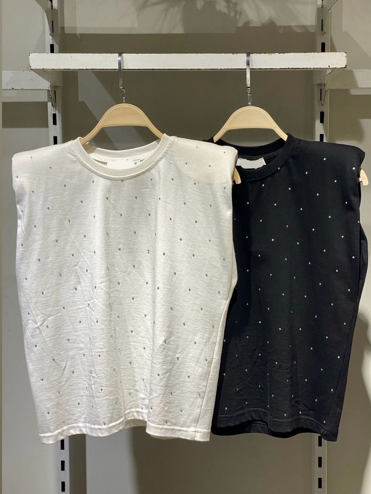 Rhinestone padded shoulder top