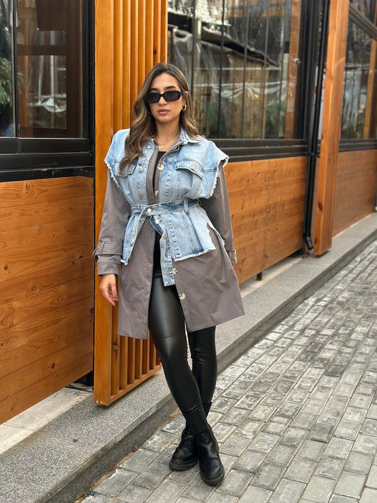 Trench coat with denim twist