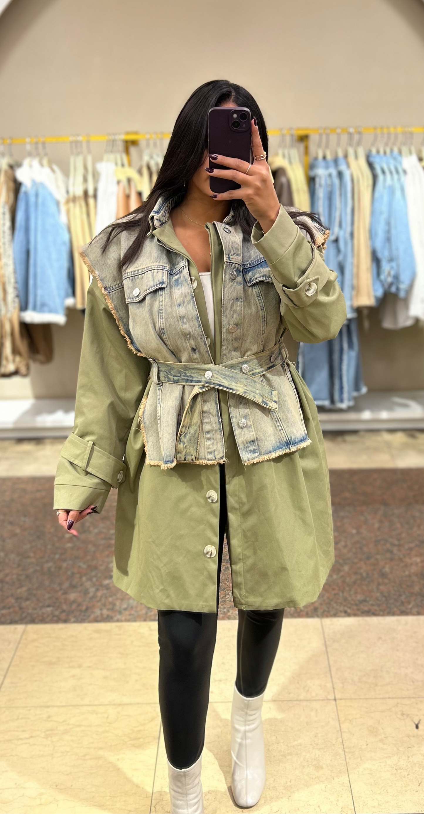 Trench coat with denim twist