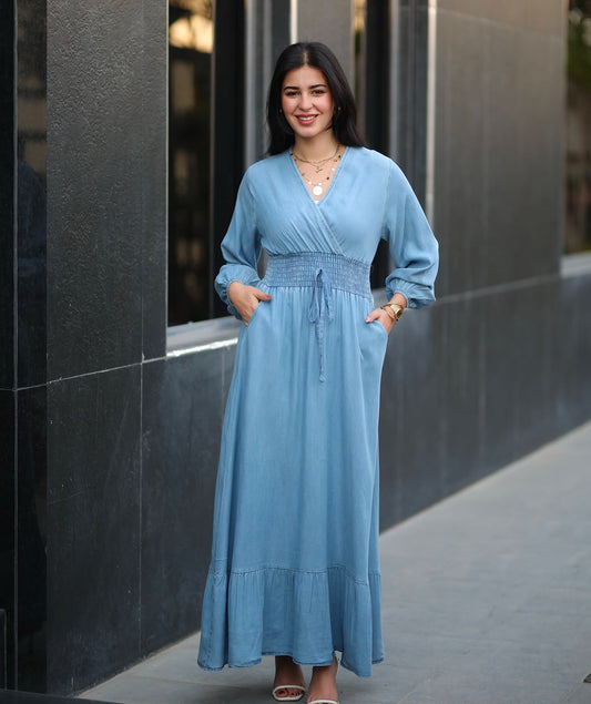 Denim waisted dress