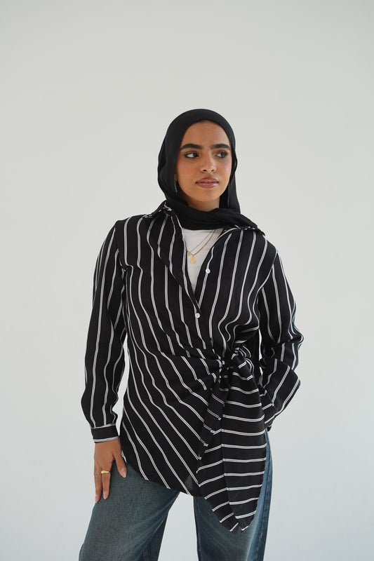 Side-knot striped shirt