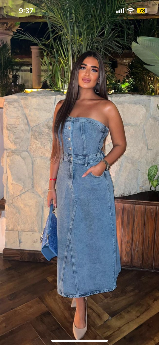 Strapless denim dress