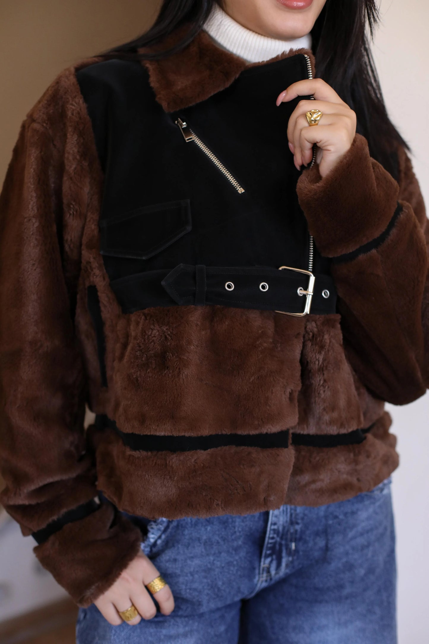 Fur mid-length jacket