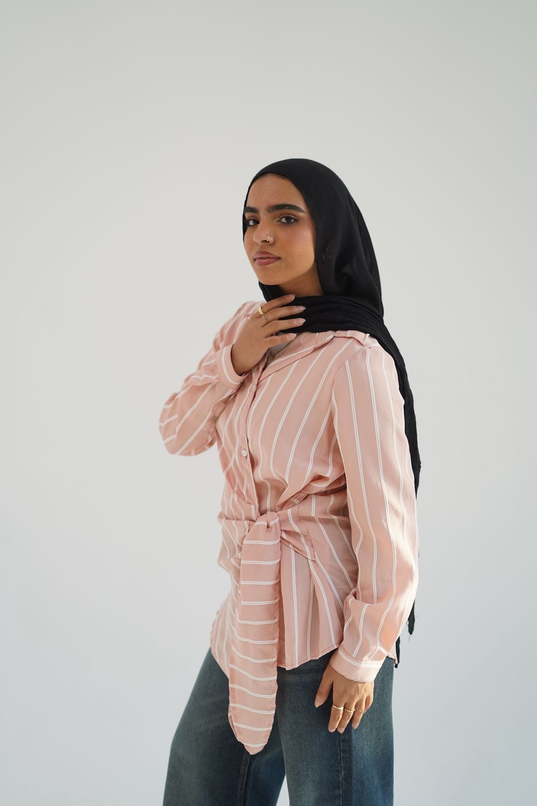 Side-knot striped shirt