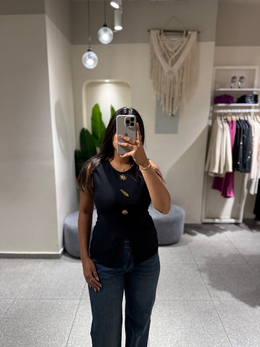Sleeveless button top