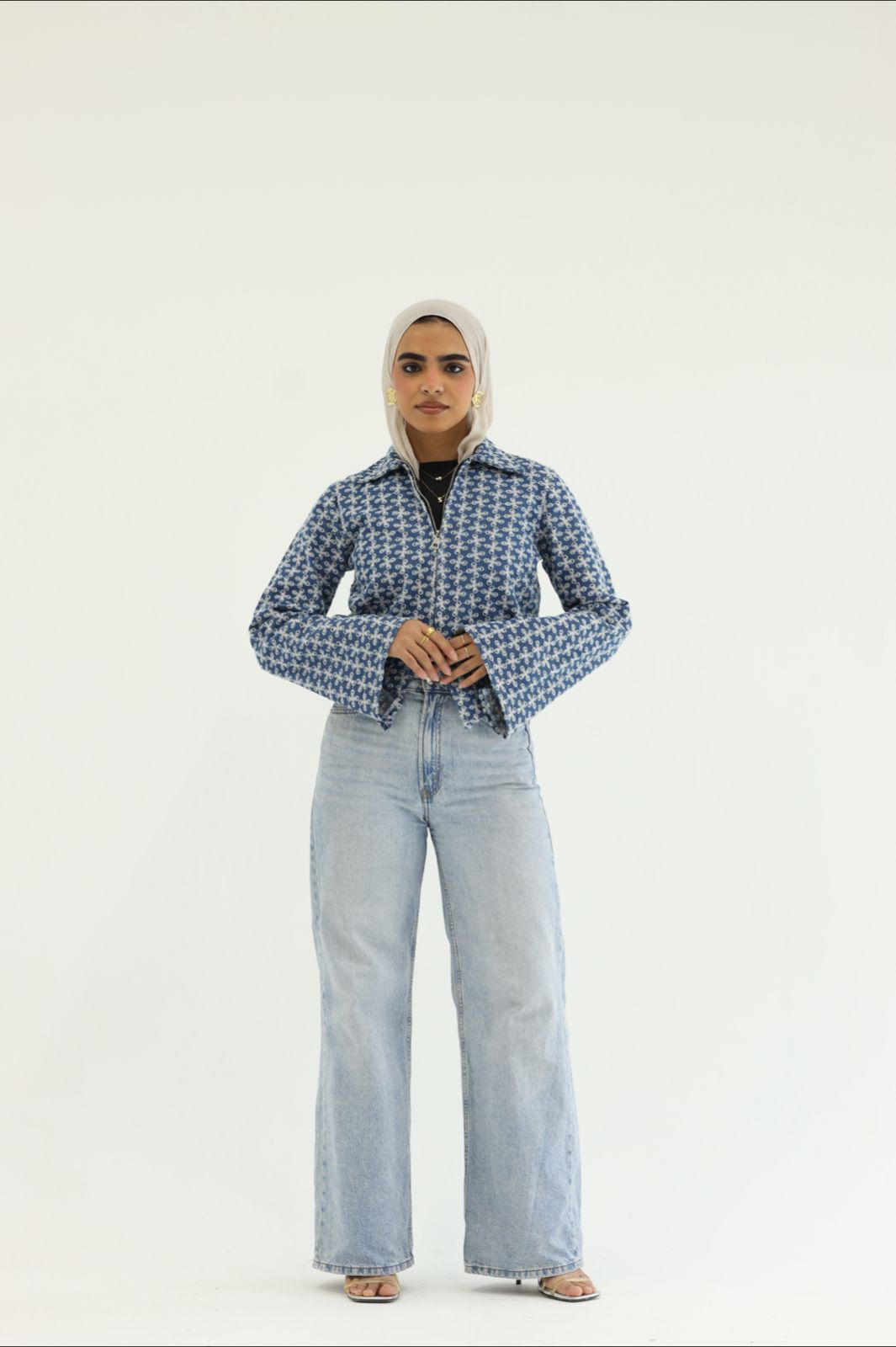Embroidered denim blouse