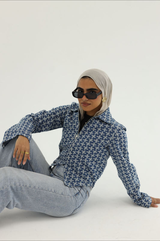 Embroidered denim blouse