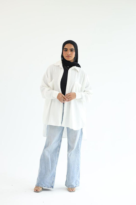 Long linen shirt with two pockets